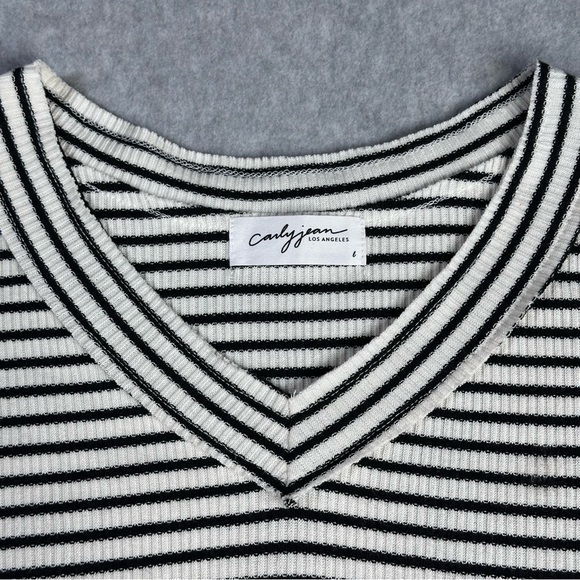 Carly Jean Los Angeles Black and White Striped Long Sleeve Top - Picture 3 of 5